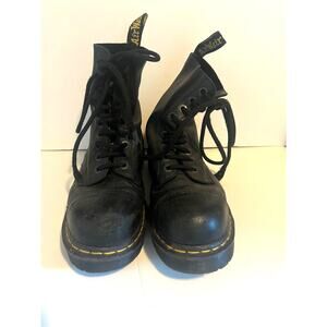 Dr. Marten's Steel Toe Black Lace Up Leather Boots, Mens Size 9